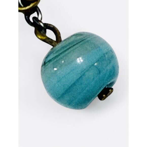 Vintage Turquoise Swirl Glass Bead Dangle Earrings - Picture 5 of 8